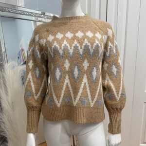 a new day Tan and White Geometric Sweater